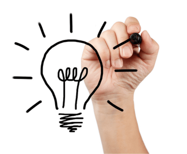 Hand holding a marker, drawing a lightbulb on a sheet of glass